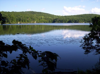 A view across Nuclear Lake, which is clearer and more perfectly reflective than this picture demonstrates