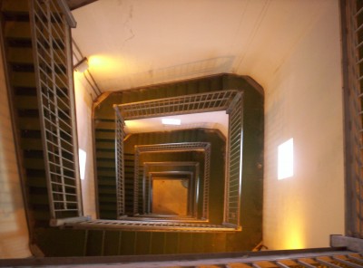 A square, counterclockwise spiral of 291 steps down through High Point Monument to its base