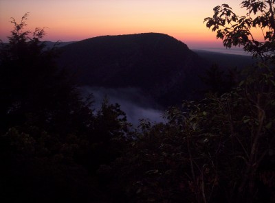 Mount Tammany at sunrise with the Delaware Valley below