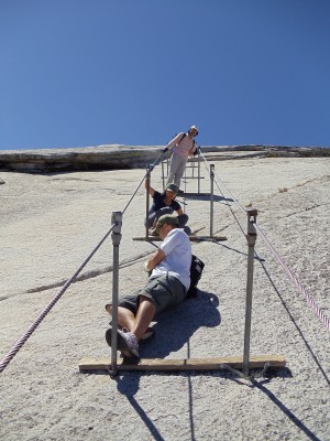 On the cables looking up Half Dome