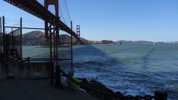 A view across to Marin from underneath the right side of the Golden Gate bridge