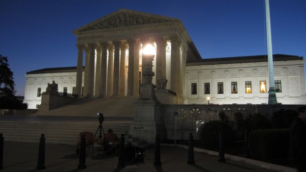 An early-morning Supreme Court building on the first day of the October 2014 term